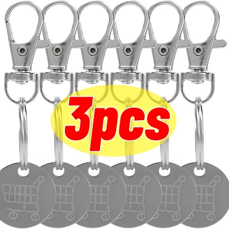 3/1Pcs Universal Shopping Cart Tokens Keychain Metal Stainless Steel Portable Shopping Cart Tokens Key Ring Ornament Decoration