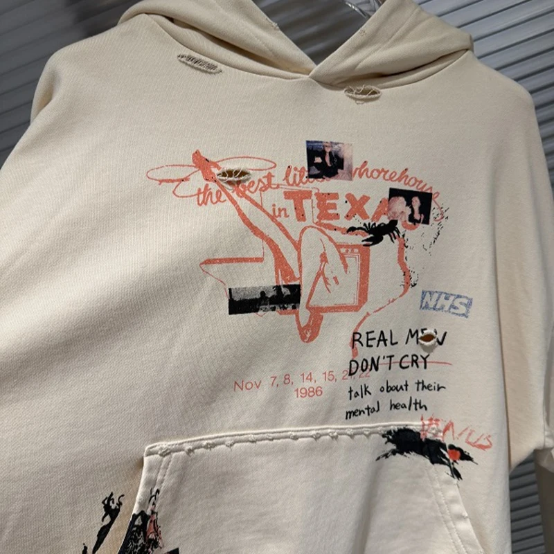 Protocol Washed Graffiti Hoodies High Quality Distressed Retro Sticker Printed Men's Women's Hoody Sweatshirt