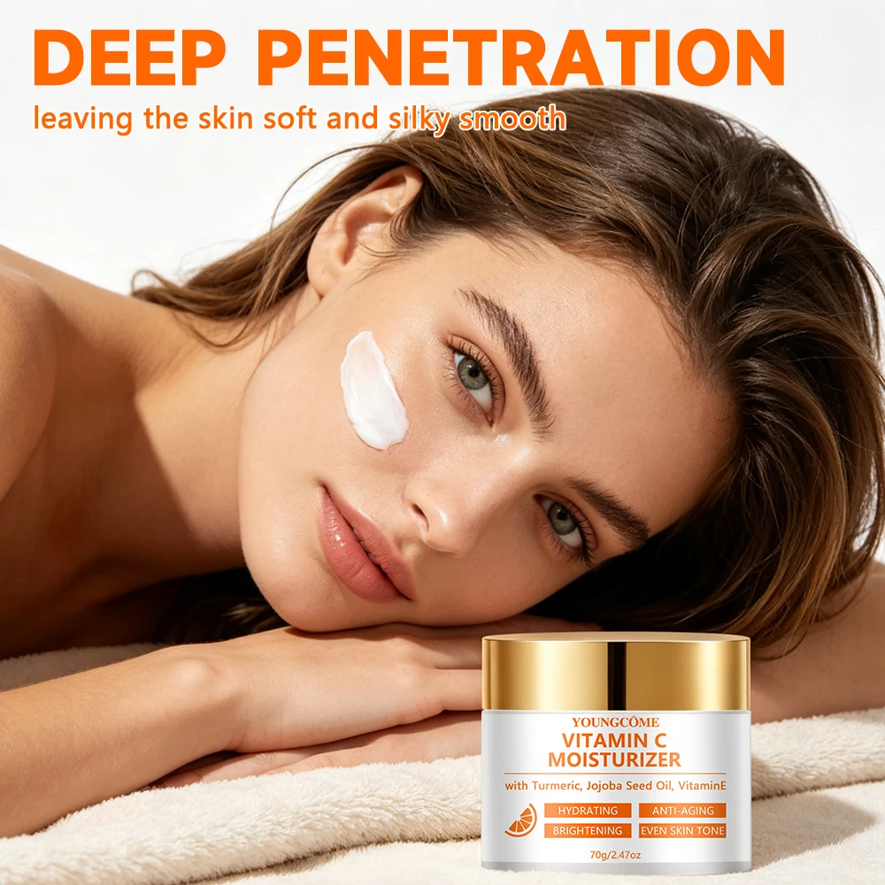 Facial Moisturizer Cream YOUNGCOME Vitamin C Infused with Turmeric Jojoba Seed Oil Vitamin E Daily Skincare for Dry Dull Skin Li