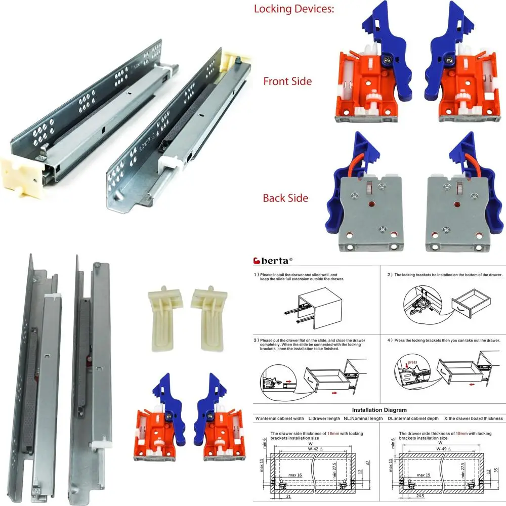

15-дюймовые тройные выдвижные направляющие SOT с фиксацией, грузоподъемность 100 фунтов, пластиковые кронштейны, монтажные винты в комплекте