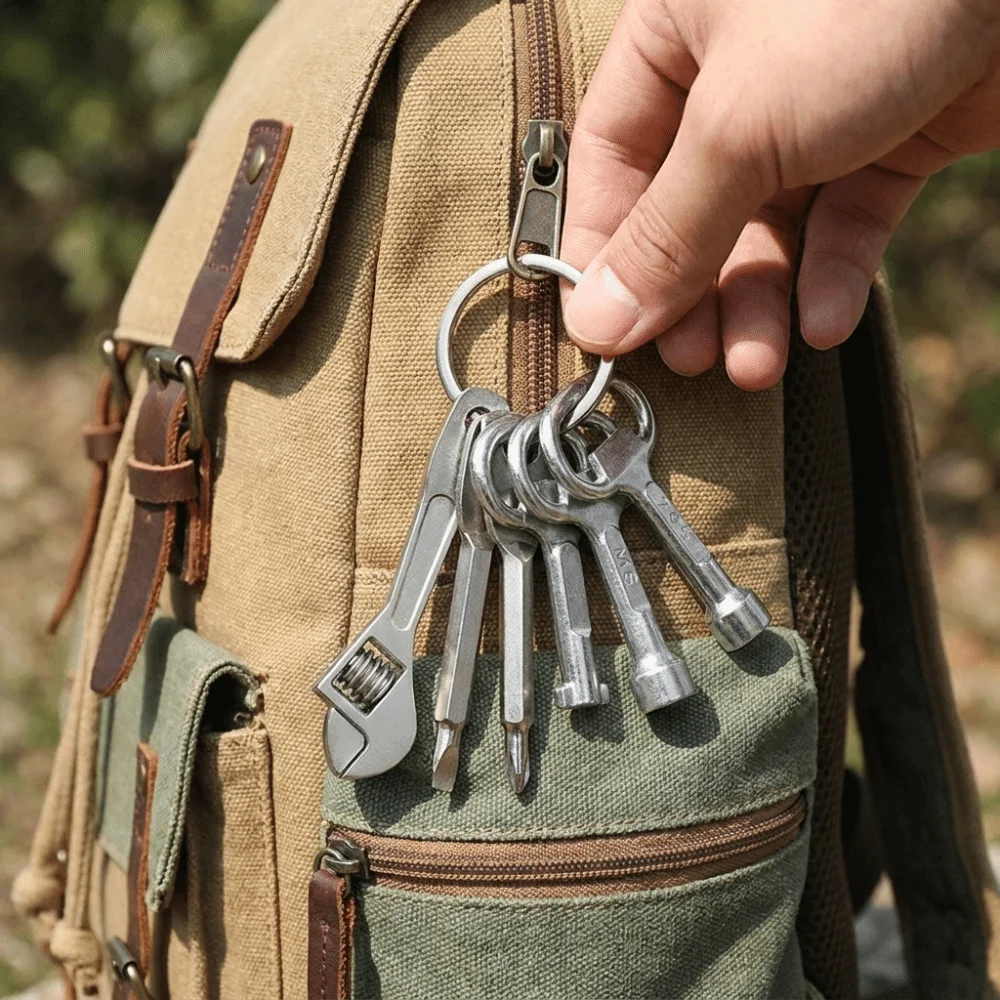 Simple Portable Wrench Keychain Multi-Function Metal Screwdriver Set Keychain Miniature Repair Tools Keychain Office Desk