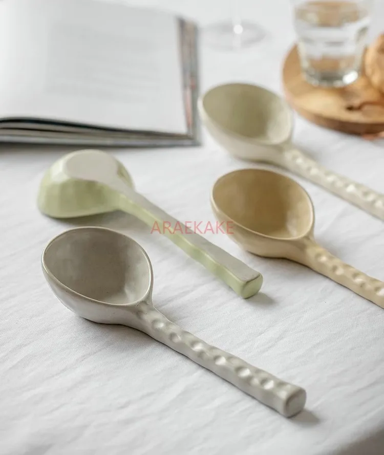 Large spoon ceramic household long handle spoon soup Congee spoon soup spoon high appearance ins style spoon tableware