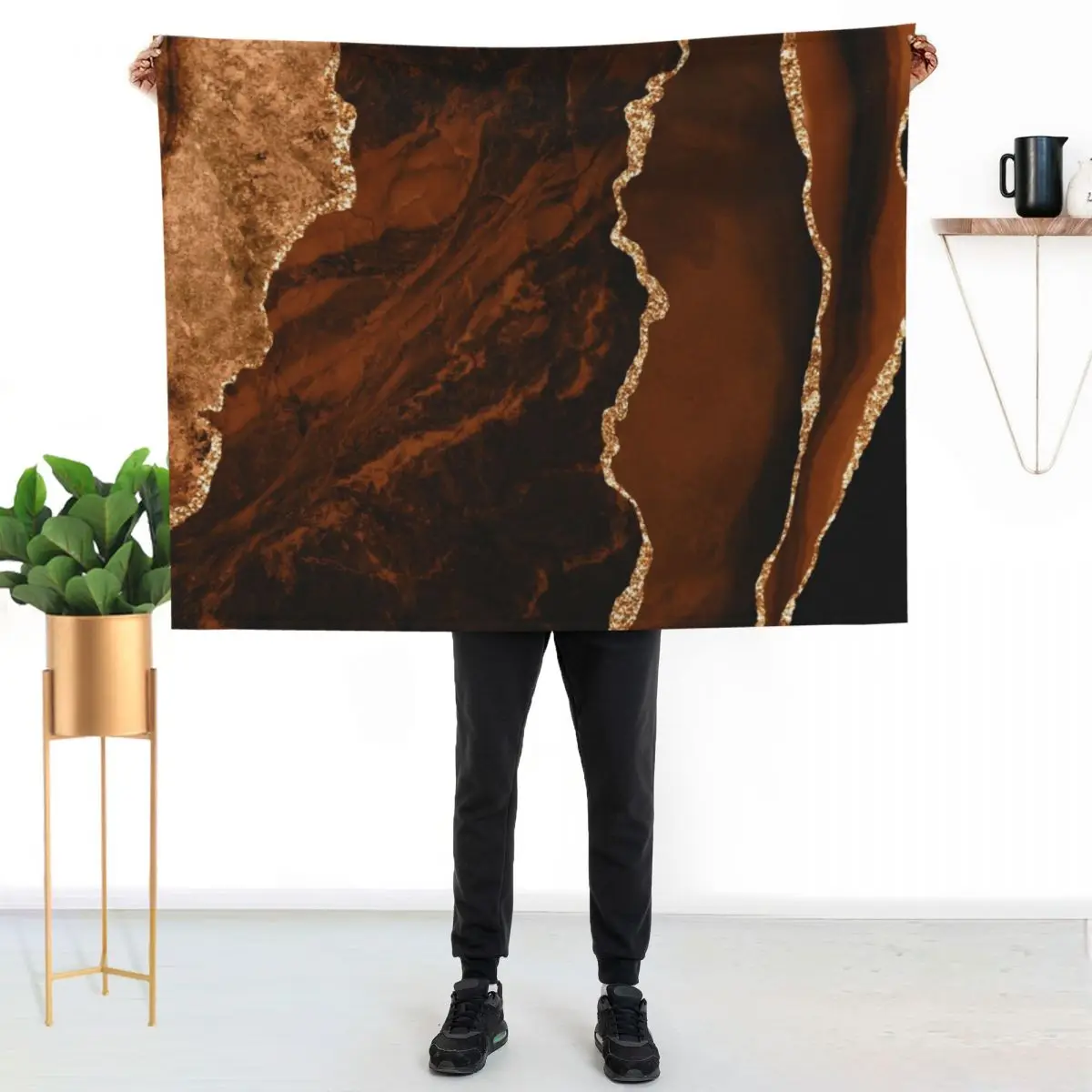 Abstract Chocolate Brown & Gold Modern Geode Agate Design Throw Blanket Kid'S Vintage Hair Furry Shaggy Blankets