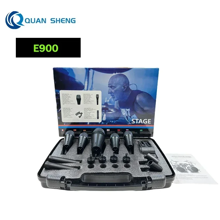 2026/E900 7 Drum Mic E906 E904 E902 Wired Dynamic Drum Microphone Kick Bass Instrument Cymbals Mic for Recording