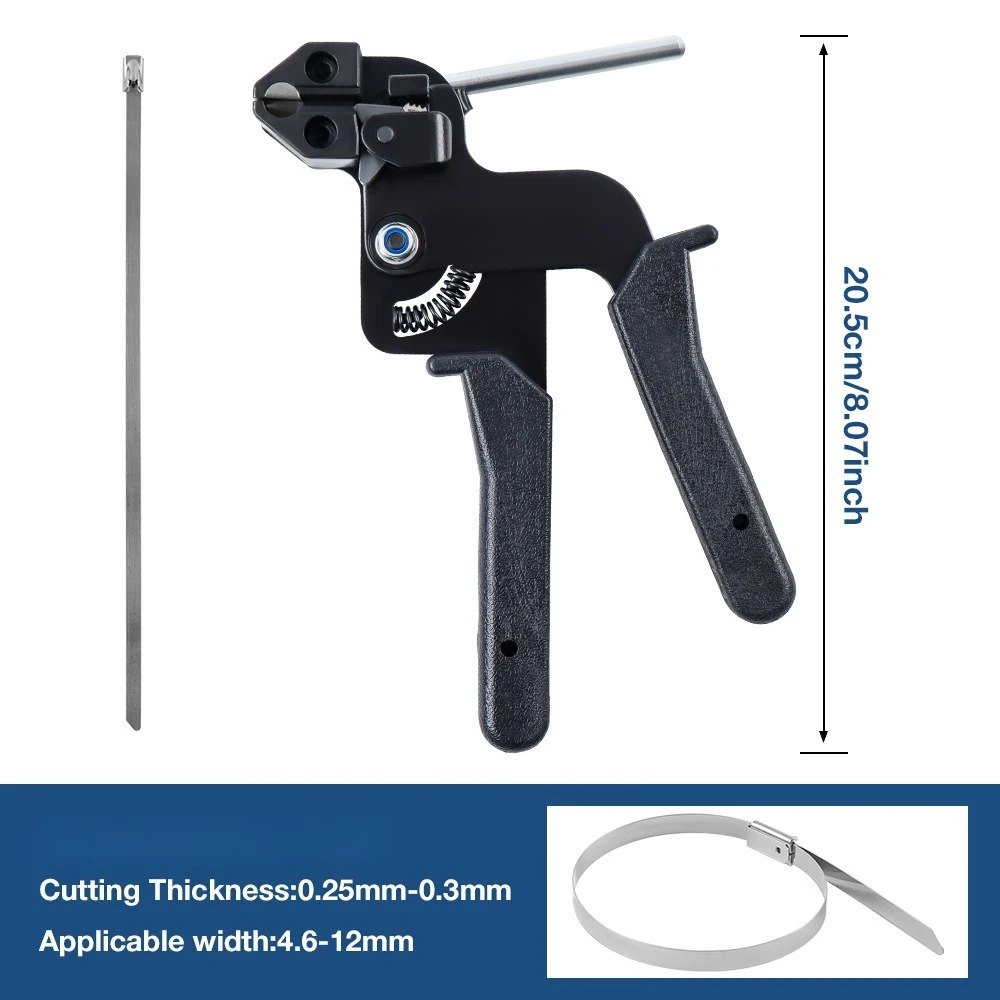 Hochleistungs-Kabelbinderpistole aus Edelstahl 304 mit 100 Stück Metall-Kabelbindern, UV-beständiges Werkzeug für Zaunbinder, 4,6 mm Breite – Detail 1