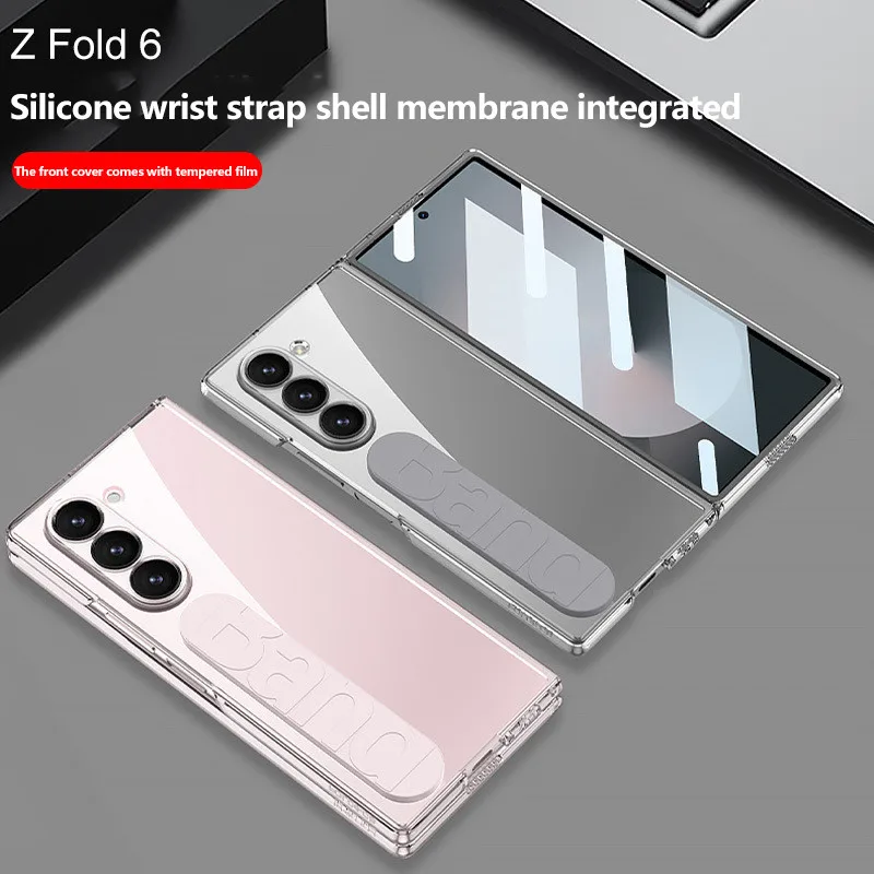 Wrist Strap Phantom Holder Phone Case For Samsung Galaxy Z Fold 6 5G ZFold6 Shockproof Bumper Soft Silicone Cover