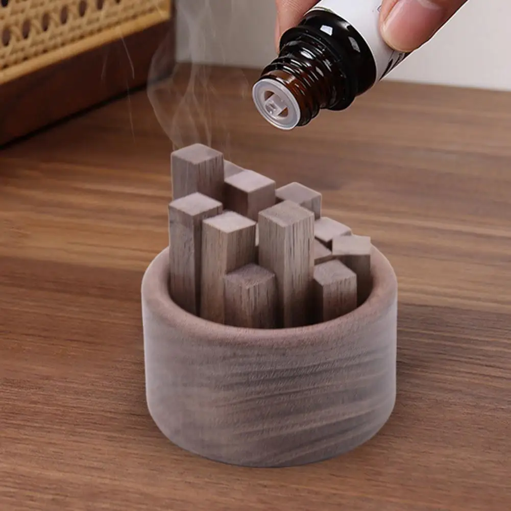 Wooden Aromatherapy Diffuser Round Car Essential Oil Diffuser Natural Wood Oil Sticks for Home Desktop Car Decorative Fragrance