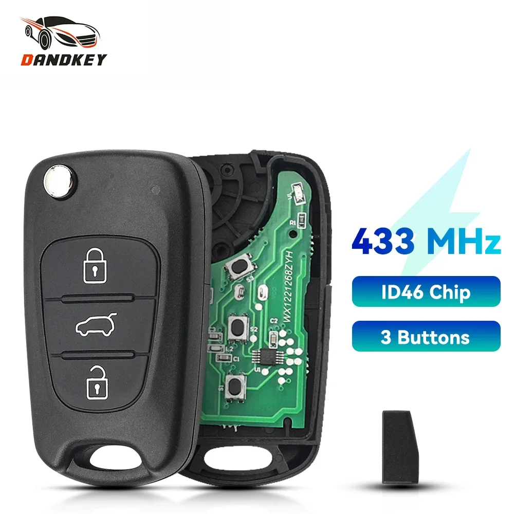 

KEYYOU 3 Button Flip Folding Remote Key Fob 433MHZ with ID46 Chip for Hyundai I20 I30 IX35 Avante ELANTRA Tucson SONATA NF