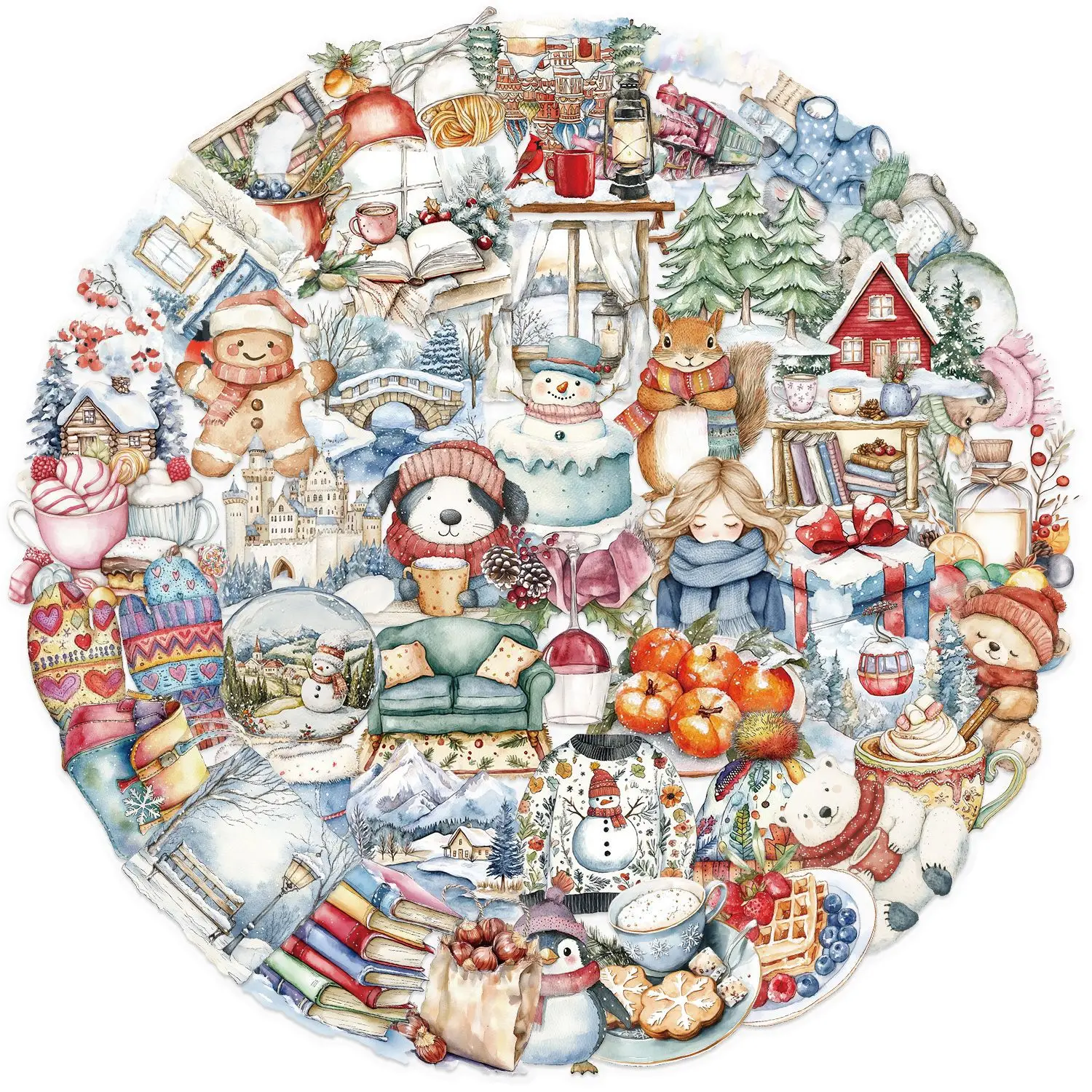 

50PCS Cartoon Winter Cute Graffiti Sticker Watercolor Style Transparent Decal Toy Creative DIY Skateboard Diary Water Cup Desk