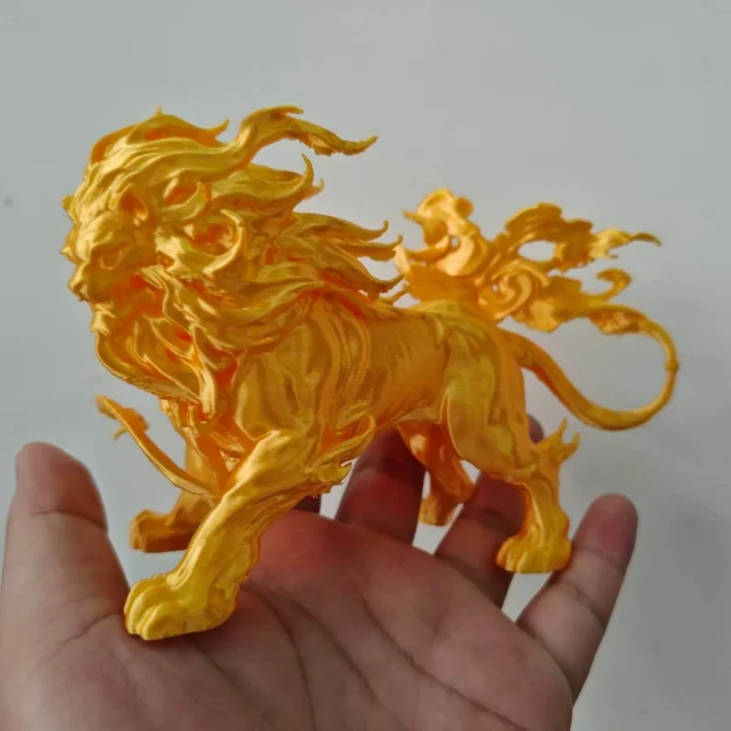 Chinese Mythology Fengshui Golden-Furred Hou 3D Print Figurine, Oriental Lion Beast Sculpture Tabletop Decoration Gift