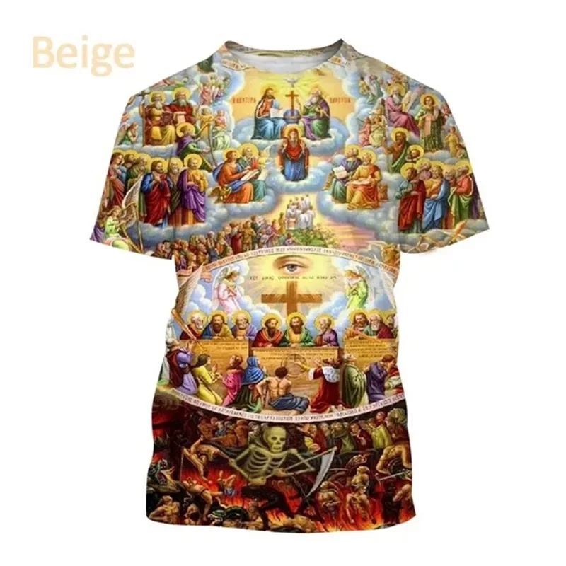 Personality Virgin Mary God Bless You Casual Short Sleeve Jesus Love Everyone Christian 3D Printing T-shirt Mens Tshirt Tee Tops