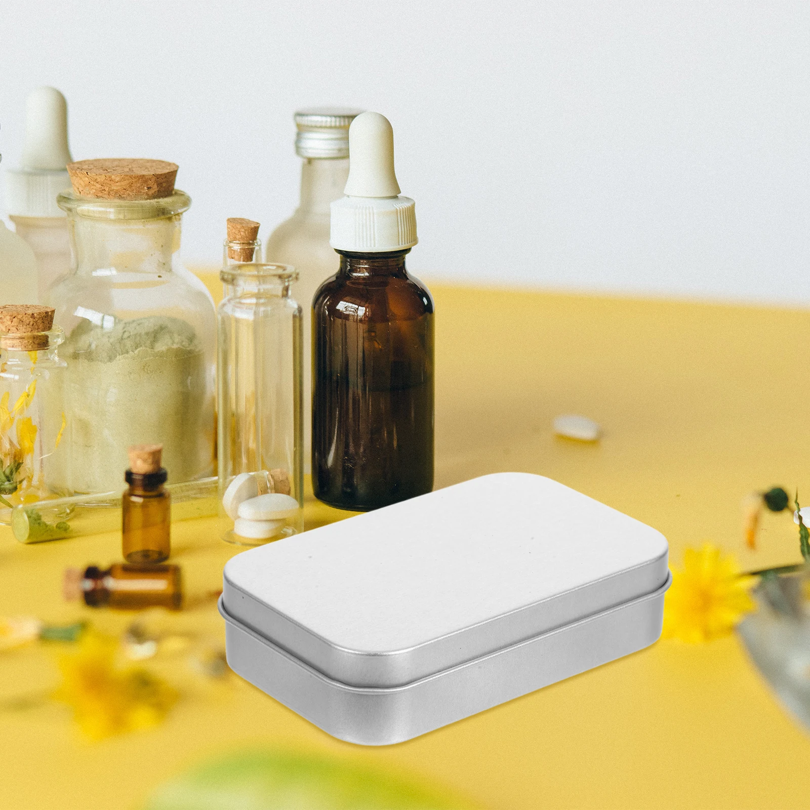 

Rectangular Tinplate Box 4 53x3 35x0 87 Silver Empty Metal Container with Lid Durable Storage Small Travel Candy Tin Minimalist