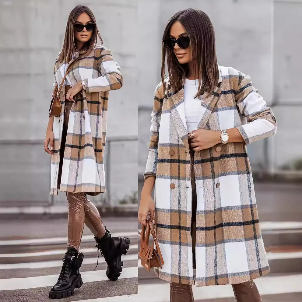 

Wool Jacket Women Woolen Coats Trendy Elegant Korean Double-breasted Keep Warm Button Cardigan Winter Thermal Overcoat Outerwear