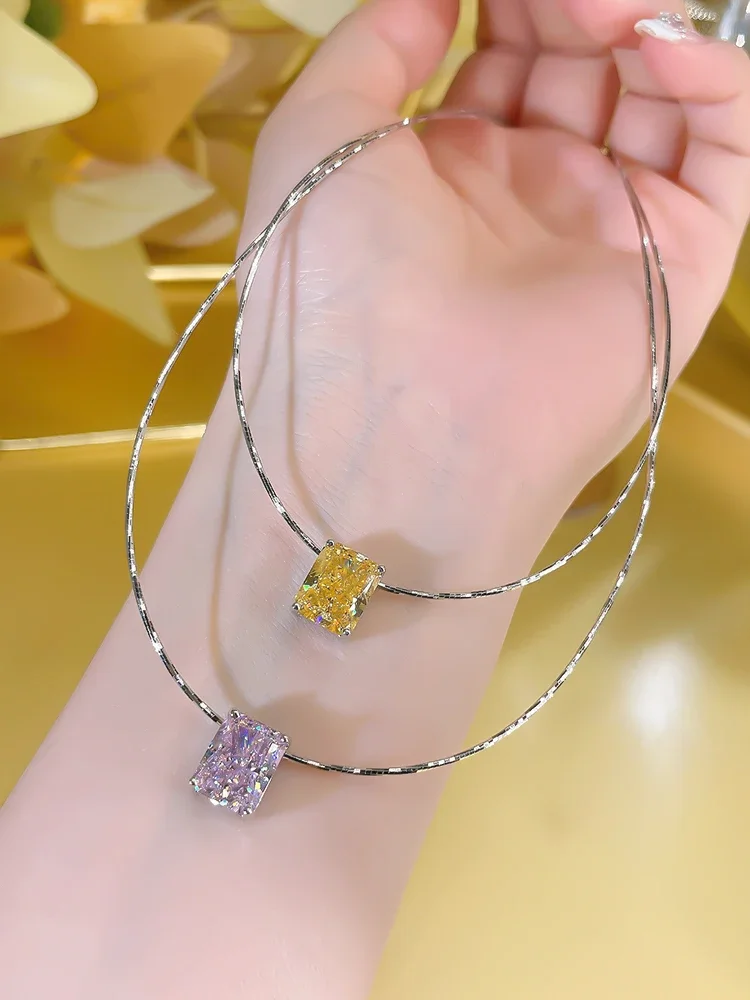 Versatile 925 Silver Collar Chain Necklace Pendant Korean Edition Imported High Carbon Diamond Engagement Jewelry for Women