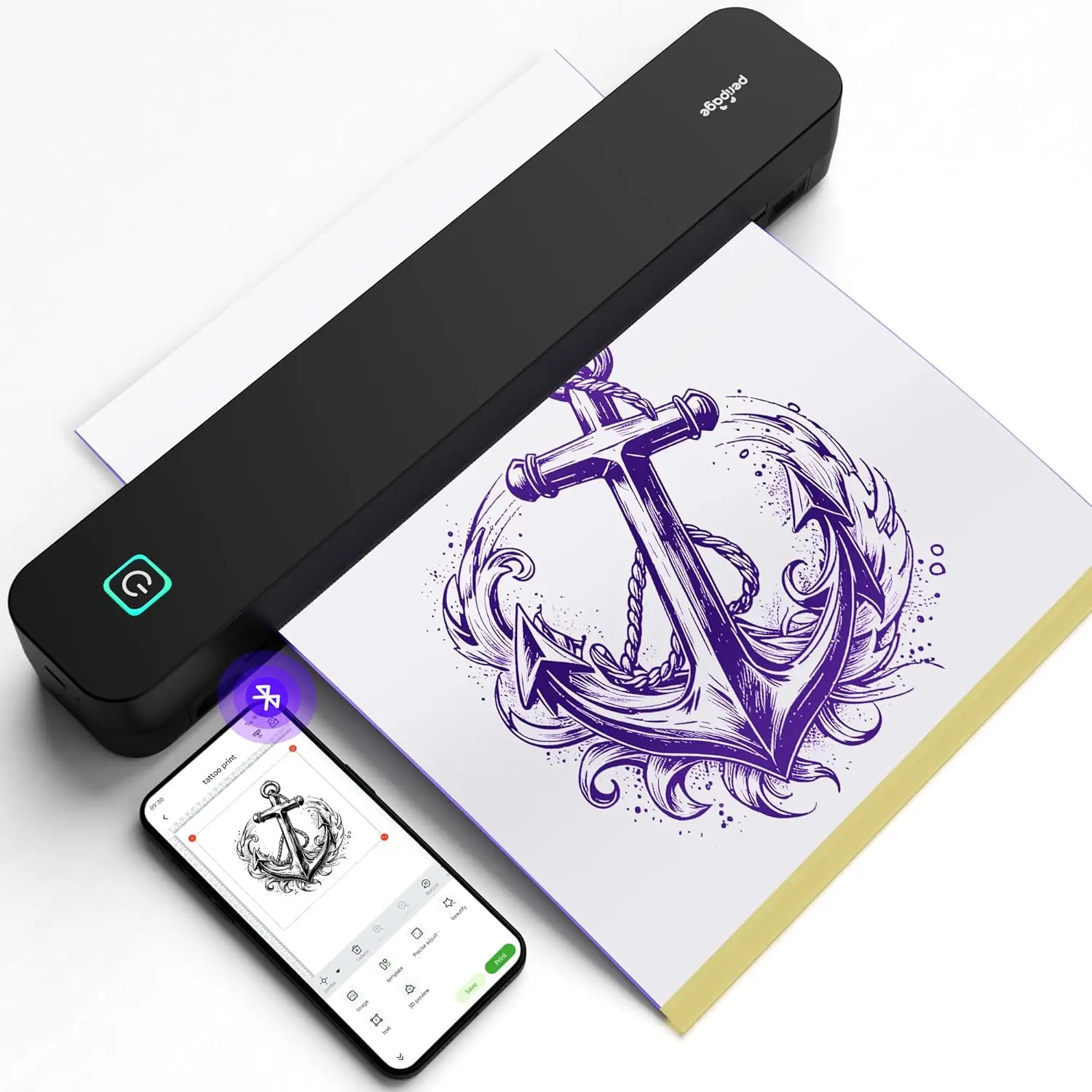 

P92 Tattoo Stencil Printer Thermal Temporary Tattoo Printer with Stencil Paper Compatible with Phone,Pad & PC