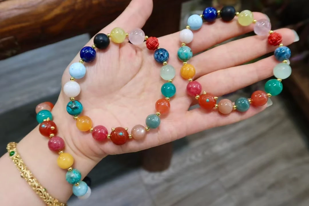 

Natural Rainbow Mixed Stone Jade Moonstone Kyanite Amber Malachite Rhodochrosite Charoite Bracelet Jewelry 10mm AAAAAA