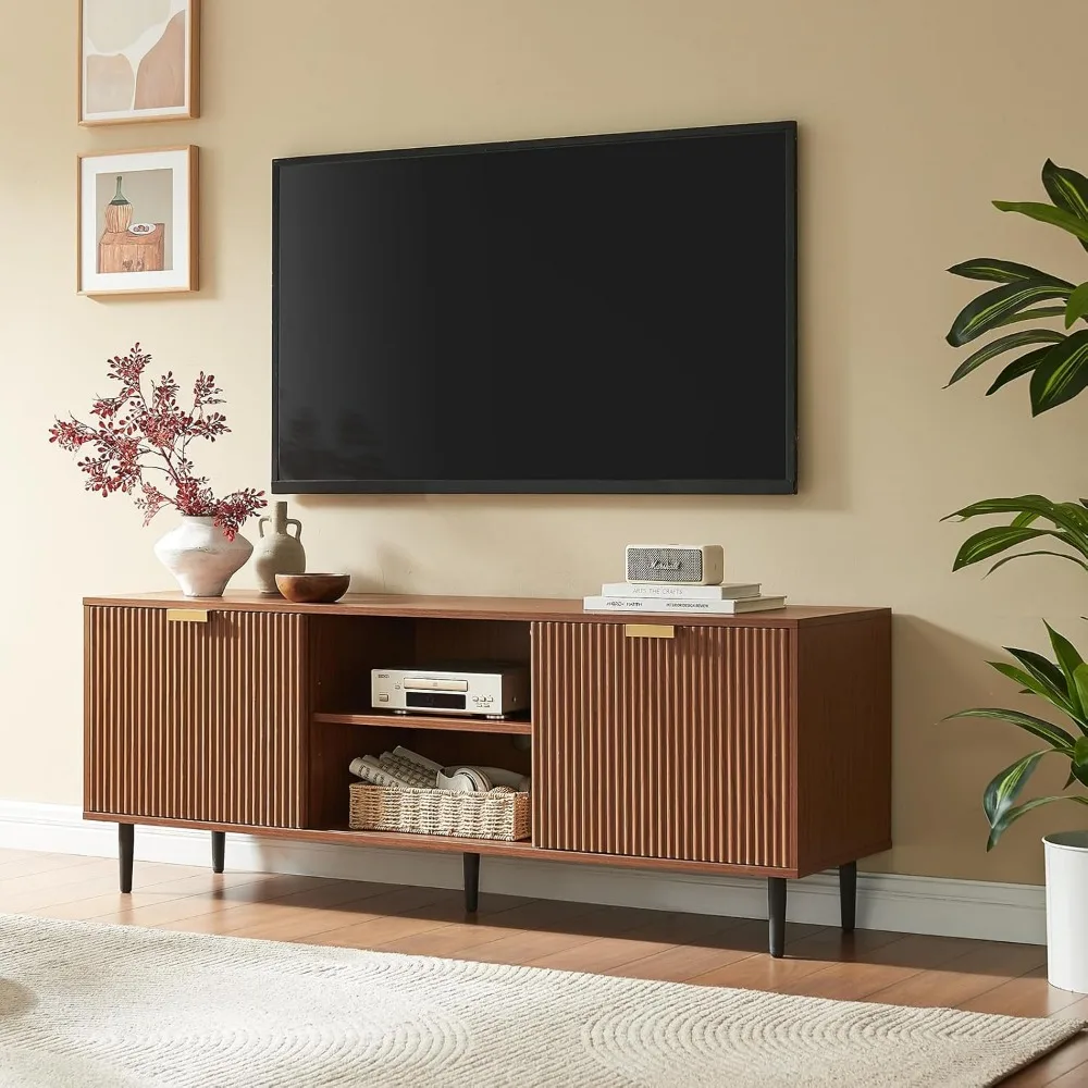 

Modern TV Stand, Fluted TV Consoles for Living Room 65+ Inch TV, Entertainment Stand with Storage & Sliding Doors, Media Consol