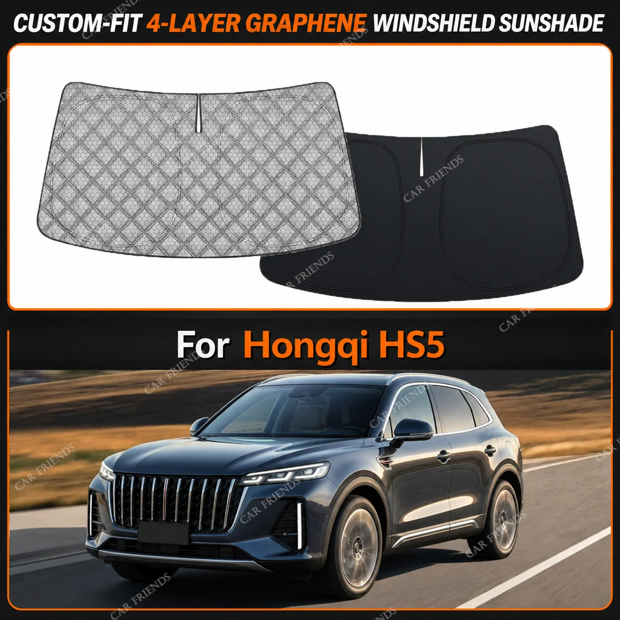 For Hongqi HS5 Custom-Fit 4-Layer Graphene Windshield Sunshade Reflective Gray-Silver Surface Helps Reduce Direct Sunlight
