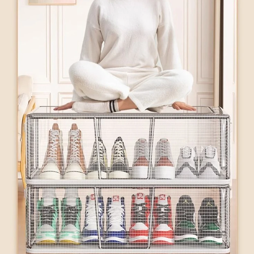 Foldable Shoe rack Sealed and dustproof Transparent visible Shoe storage Boxes for bedroom Clothes organizer Space Saving