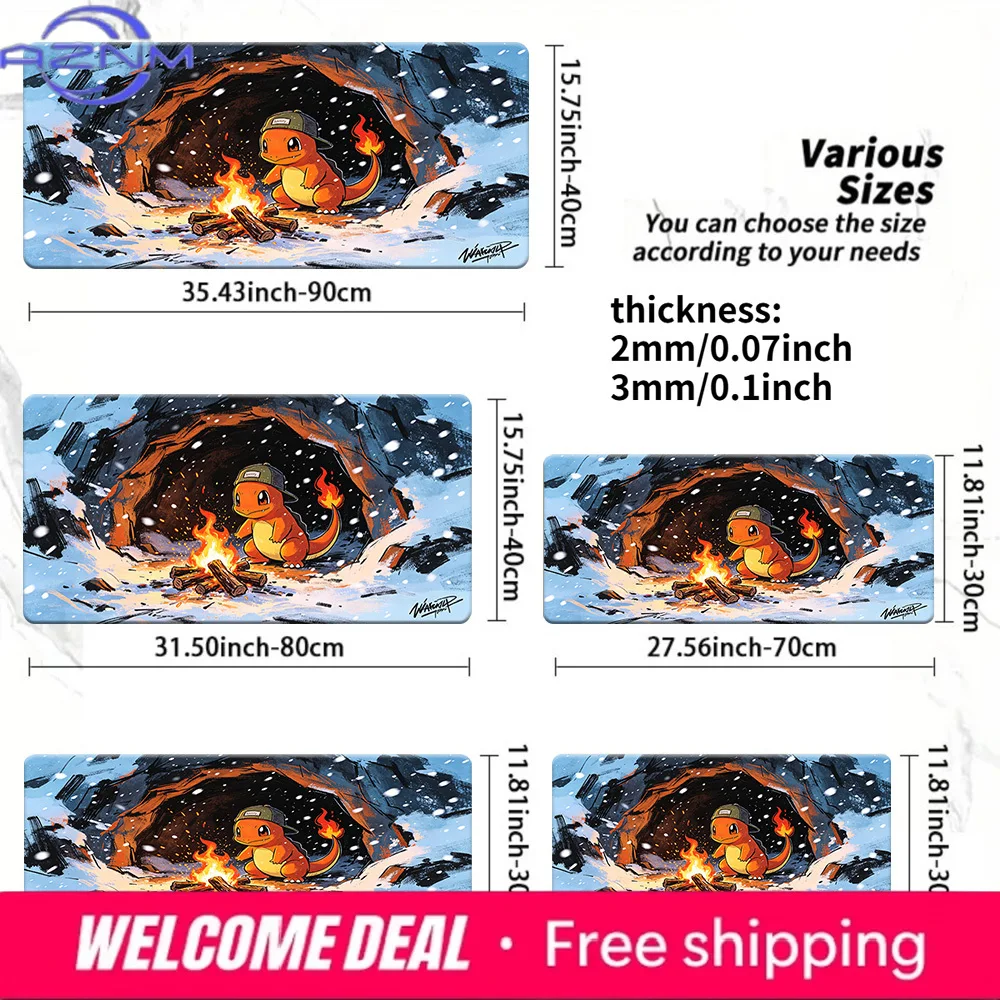 

Cap Wearing Charmander Snow Cave Campfire Large Gaming Mouse Pad Non-Slip Rubber Washable Desk Mat