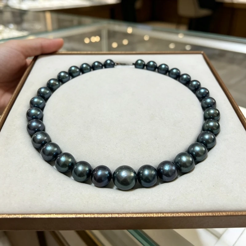 Peacock Blue Green Pearl Necklace, 18