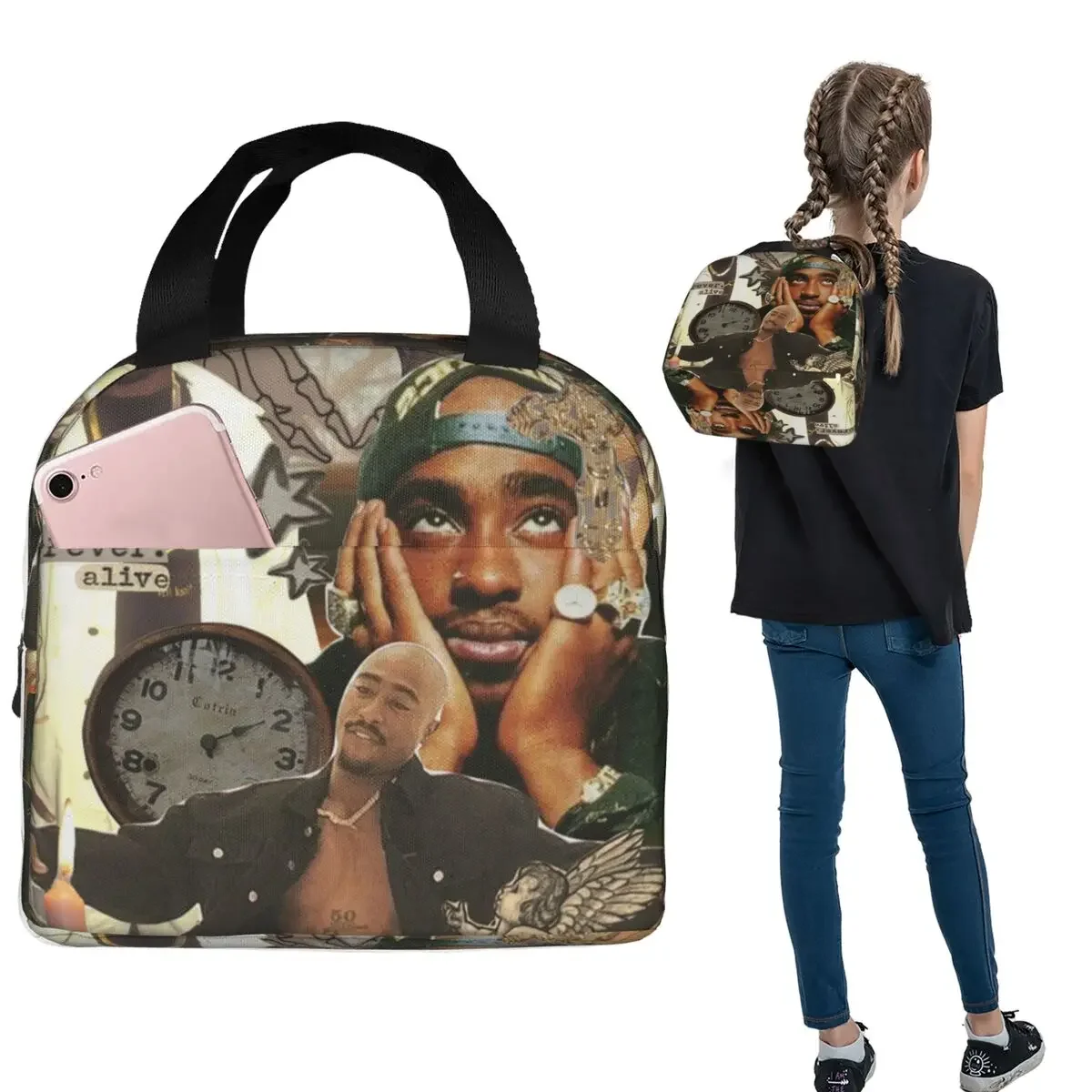 

Термосумка для обедов в стиле хип-хоп с изображением рэпера Тупака 2PAC для женщин и детей, портативная термосумка для еды, сумка-тоут