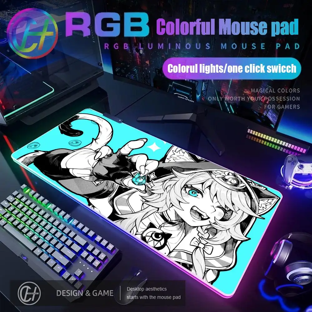 

HYBXAXC Honkai Star Rail Cipher Mouse Pad RGB Gaming Mouse Pad Desk Mat HD Gamer Large LED Light XXL 90X40CM Mouse Pad