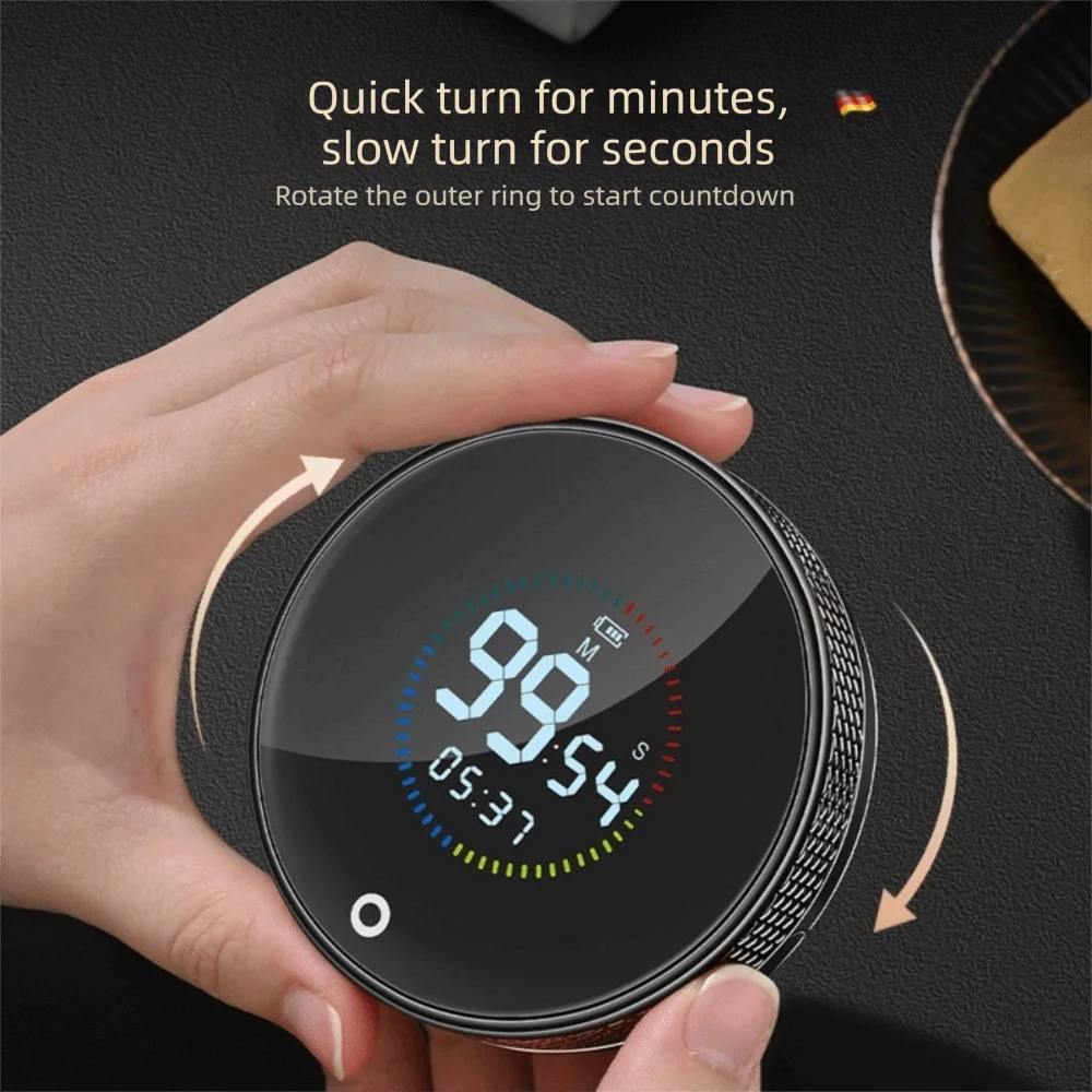 Rechargeable Kitchen Timer Magnetic Intelligent Magnetic Rotary Timer LED Display Countdown Manage Stopwatch Clock Baking