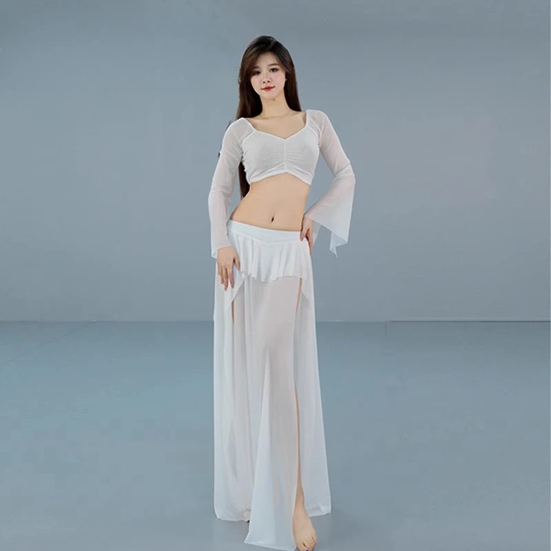 

Индивидуальный сетчатый комплект с листьями лотоса, костюм феи ауры для танцев, костюм с лентой для начинающих, тренировочный костюм для танца живота, disfraz mujer