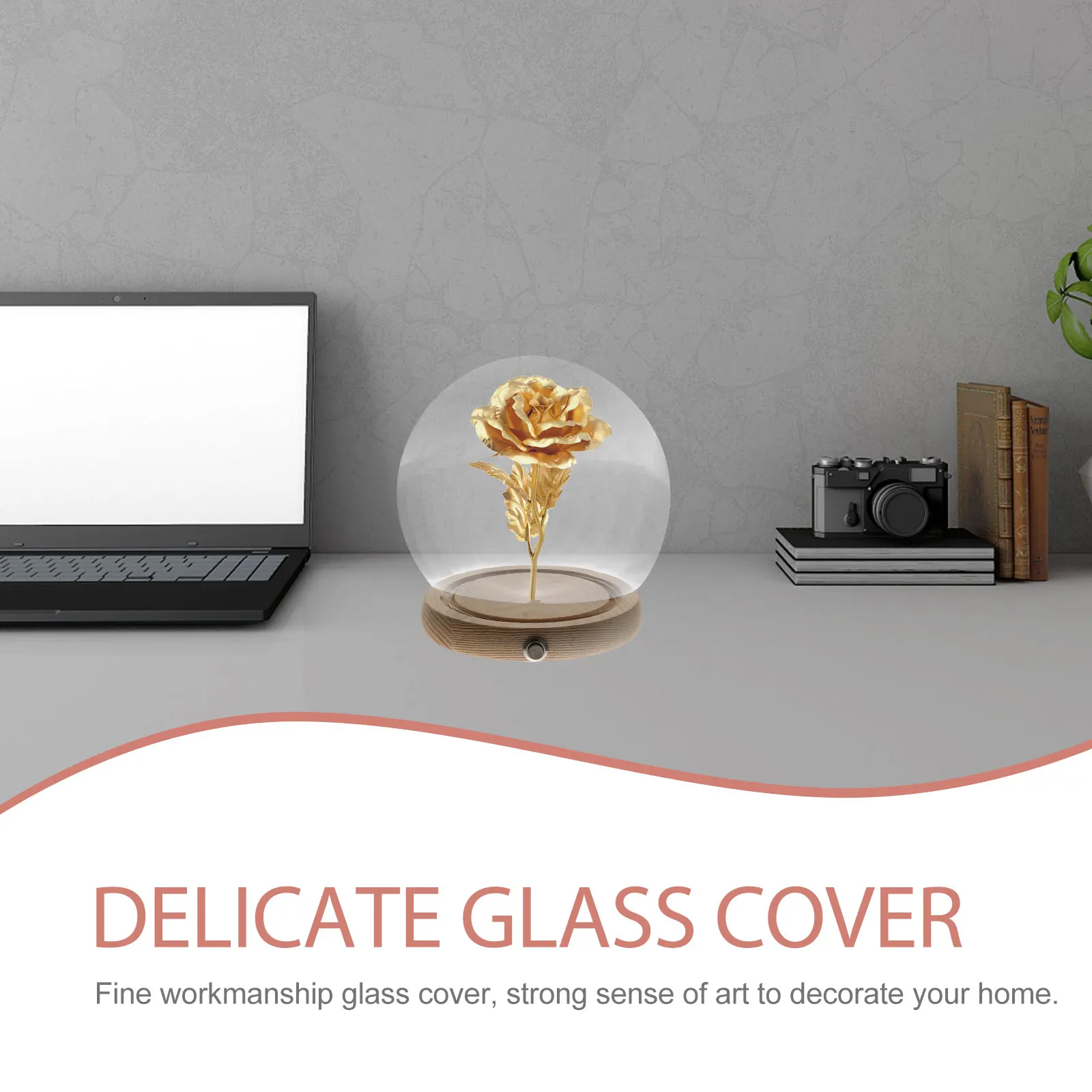 

1Set Transparent Glass Dome Preserved Flower Cover with Wooden Base Dustproof Glass Display Dome Eternal Flower Cover