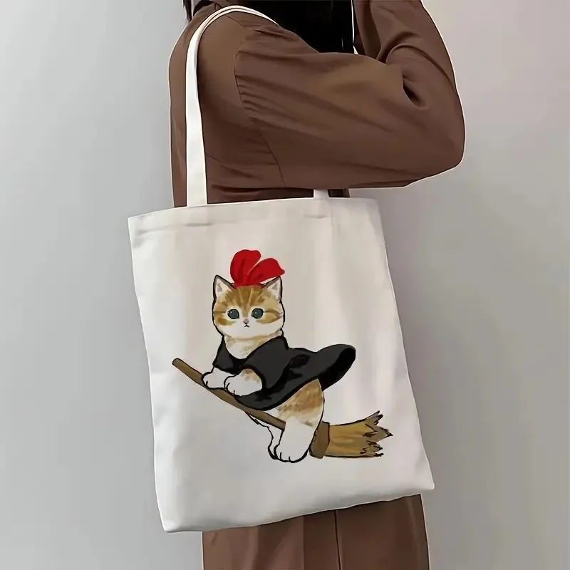 

Сумка-тоут с милым котом и принтом, большая вместительная сумка на плечо для путешествий, покупок, вечеринок, стильная просторная сумка для покупок