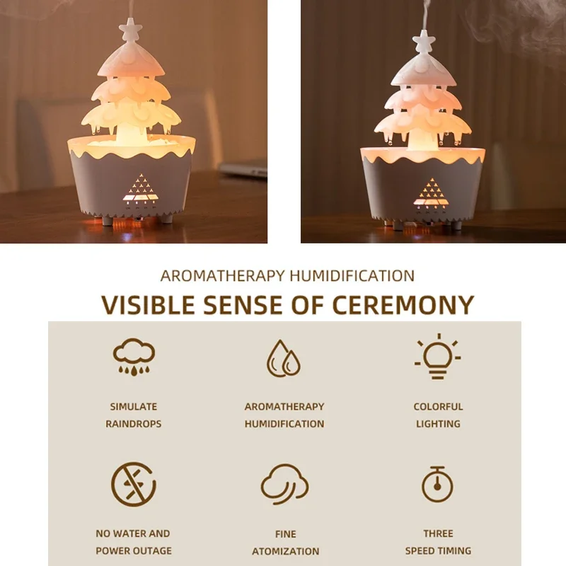 ของขวัญคริสต์มาสกระจายน้ํามันหอมระเหยต้นคริสต์มาสบ้านความชื้นอัลตราโซนิกกระจายน้ํามันหอมระเหย 7 สีแสงกระจาย