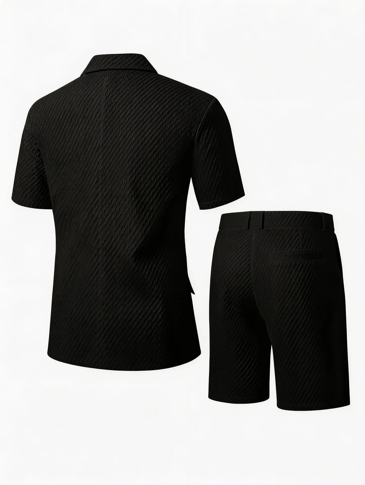 Herren Leichter Strukturierter Zweiteiler mit Reverskragen, Kurzarm-Einreiher-Blazer und Passenden Shorts für Sommerlichen Smart-Casual-Look – Detail 22