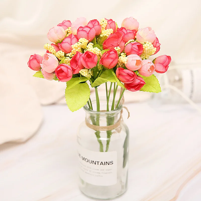 Artificial Flowers Silk Rose Bud Single Stem Arrangement For Home Bridal Wedding Party Garden Table Festival Decoration Plants