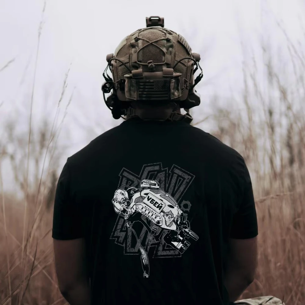 

2025 Summer New Military Wind Combat Flying Helmet Series Short Sleeve T-shirt Tough Man Clothing High Quality Luxury Brand