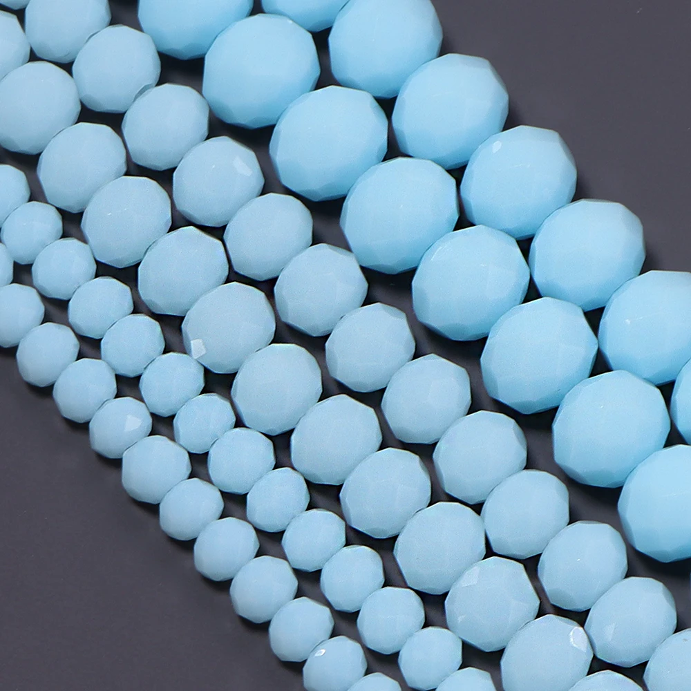 4/6/8mm Faceted Crystal Beads Light Lake Blue Porcelain Glass Loose Beads For Jewelry Making DIY Bracelet Necklace Accessories