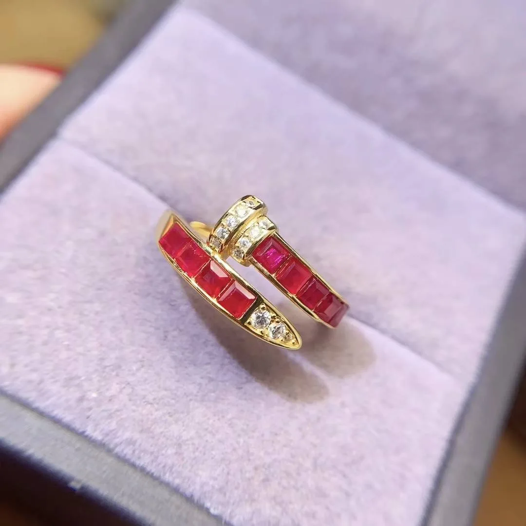 KJJEAXCMY High End Women's Ring Natural Ruby S925 Silver with Electroplating Boasting High Clarity Full Brilliance Birthday
