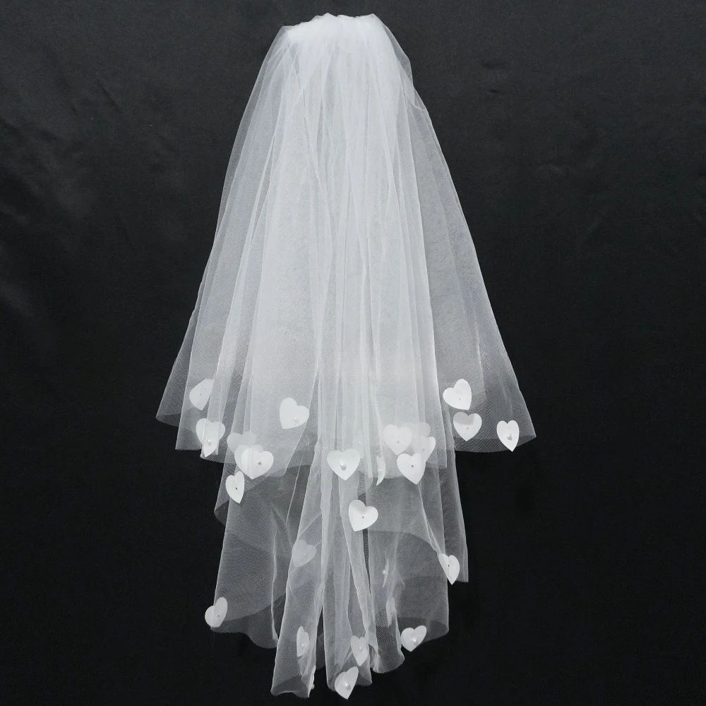 

Wedding Bridal Vei with Love Marriage Elegant for Bride Women Two Layer Short Wedding Veil Accessories Made in China
