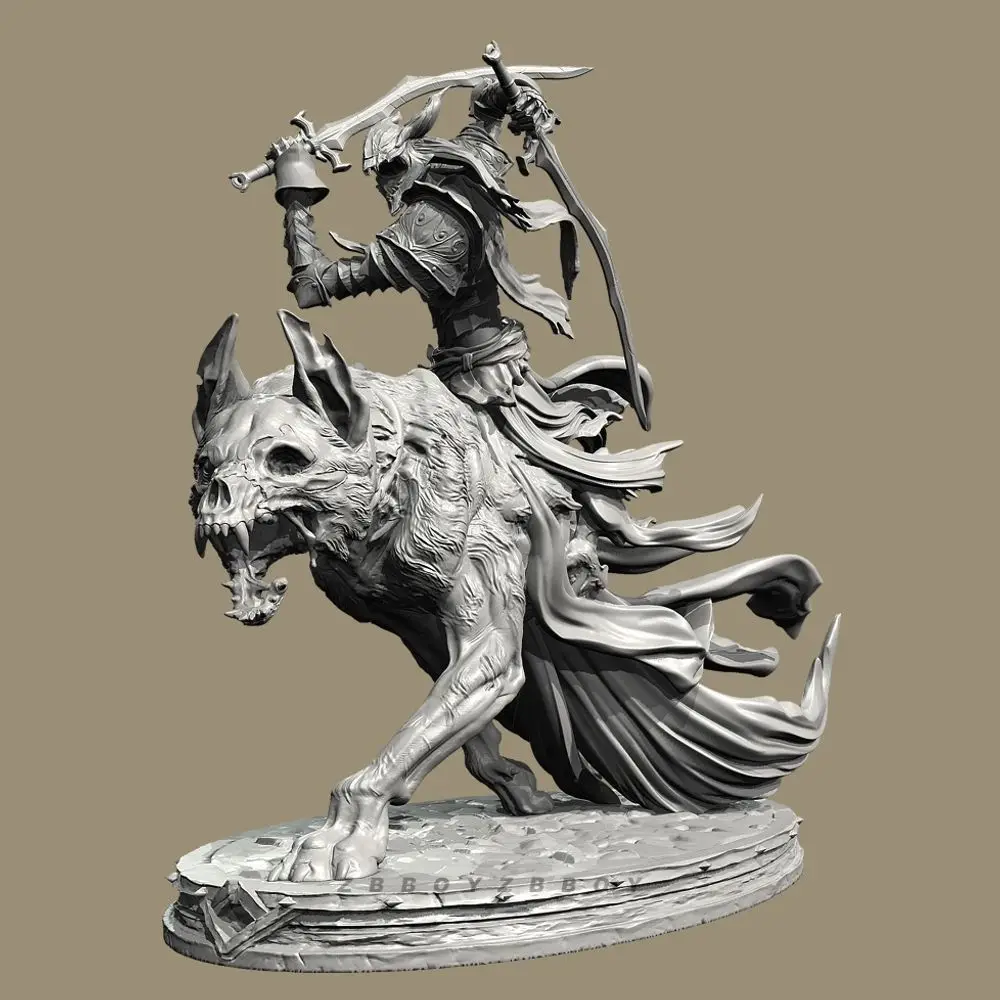 90mm 110mm Ring Spirit Zombie Wolf Knight Resin Soldier White Model Assembly 3D Printed Coloring Blank Figurine Models