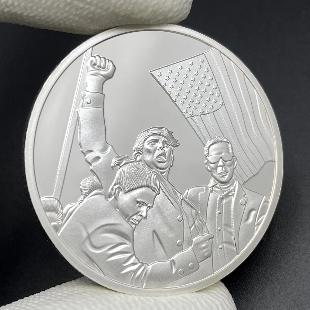 Moneda de plata de ataque a Donald Trump, 2024, 47 ° Presidente de Estados Unidos, Lucha, nunca se rinden, desafío, moneda coleccionable