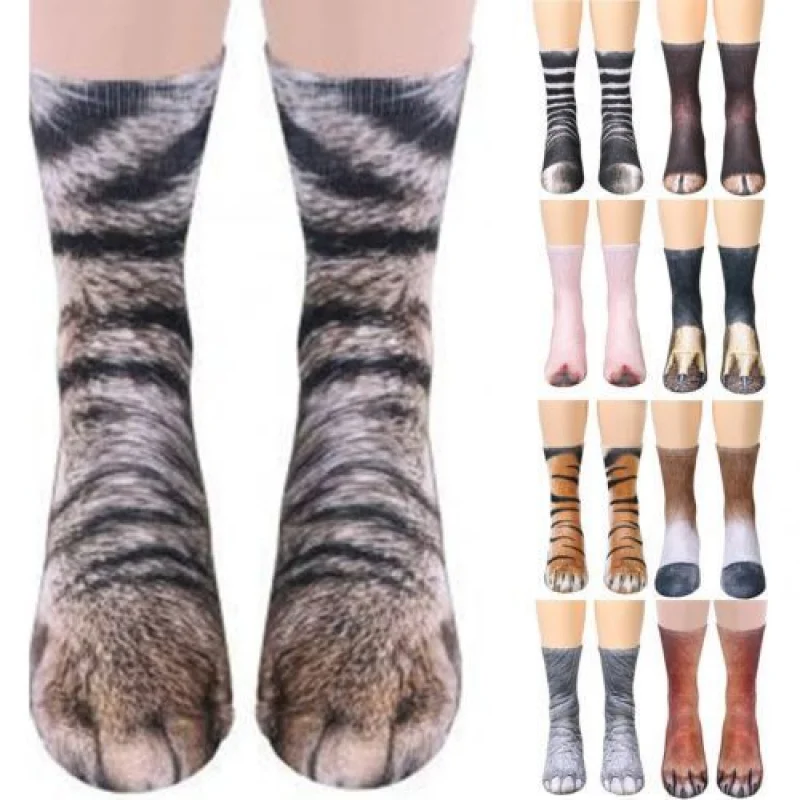 1pair 3D Printed Animal Paw Socks For Adult Kid Funny Cat Tiger Eagle Leg Socks Men Women Novelty Socks Christmas Gift