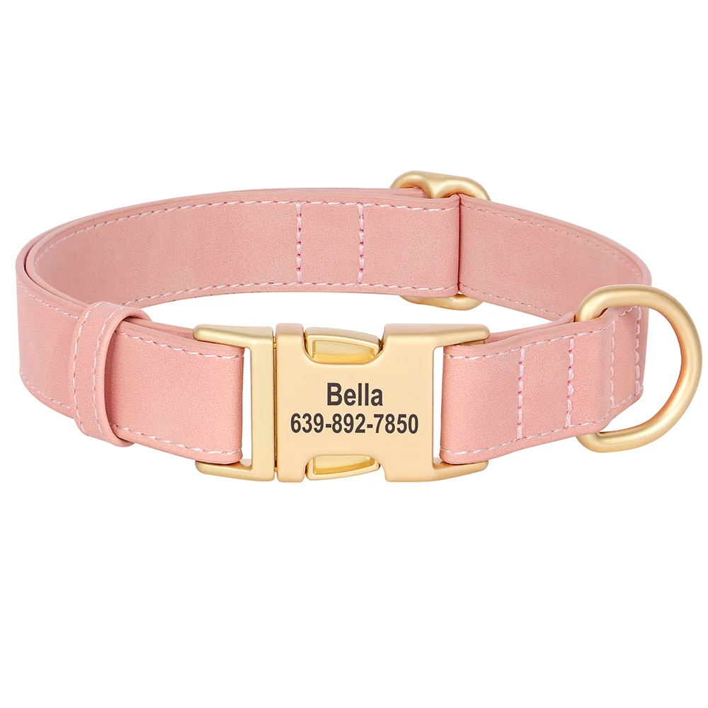 Personalisiertes Hundehalsband, PU-Leder, Hundehalsbänder, kostenlose individuelle Haustier-Halskette mit Metallschnalle für kleine, mittelgroße und große Hunde, Pitbull, Bulldogge – Detail 9