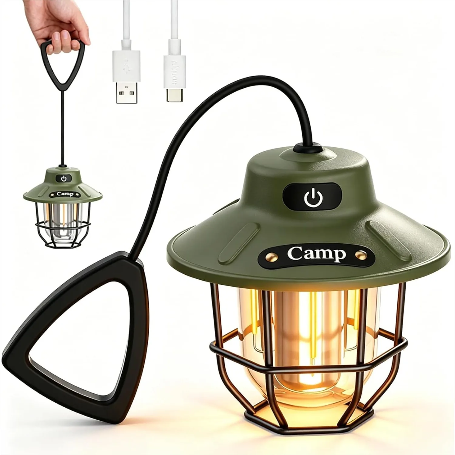 

Portable Camping Lantern Rechargeable 1200LM 3 Brightness Modes With USB-C For Tent Outdoor