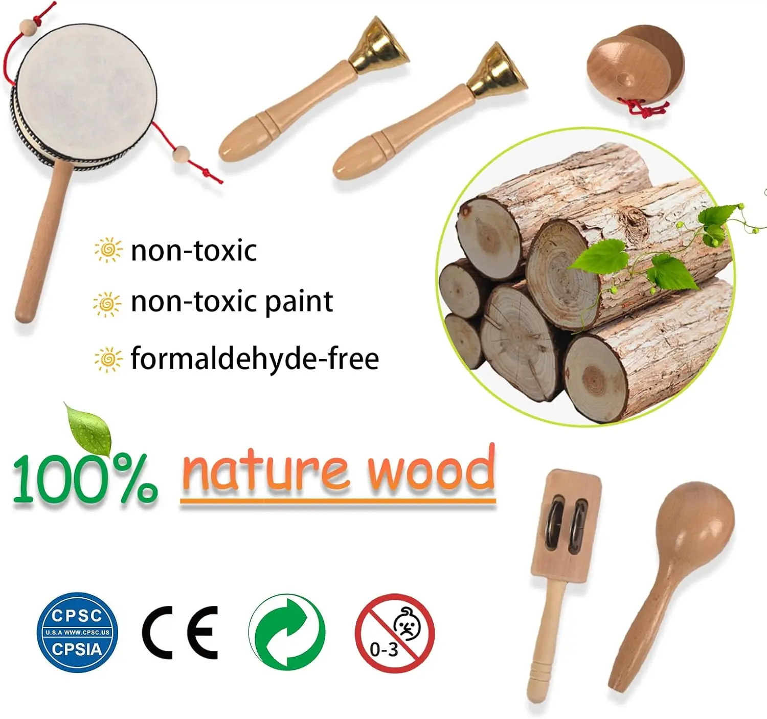 Giocattoli per strumenti musicali per bambini Armonica a tamburo in legno naturale Montessori Strumento Orff Gioca a musica per asilo Giocattoli per l'apprendimento