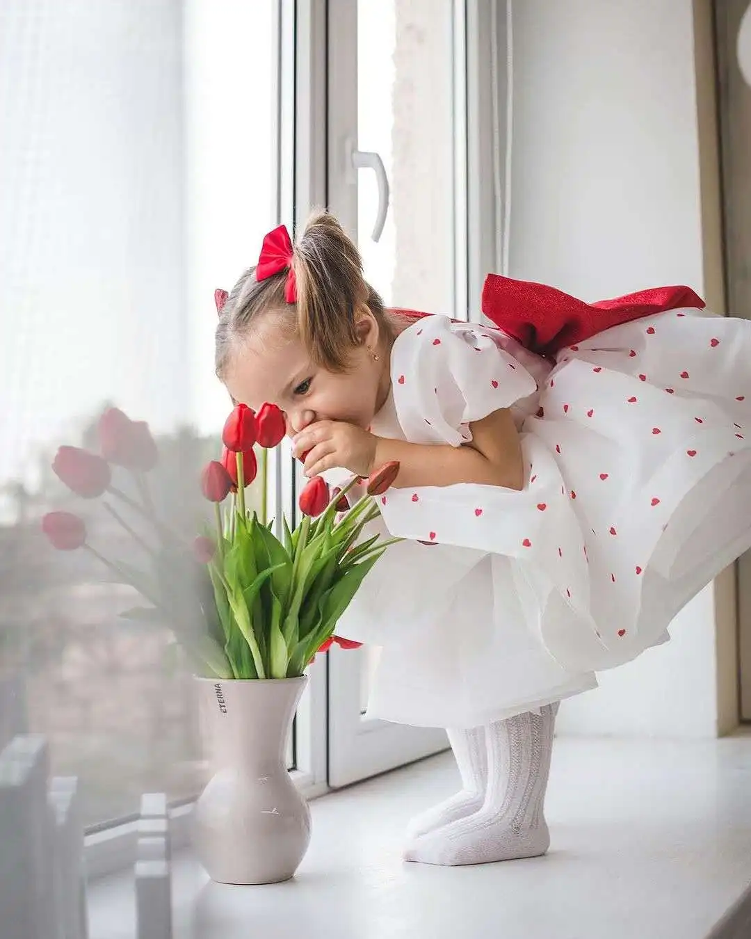 Robe de princesse personnalisée pour petites filles, à fleurs, à manches bouffantes, avec gros nœud, pour fête de 1er anniversaire