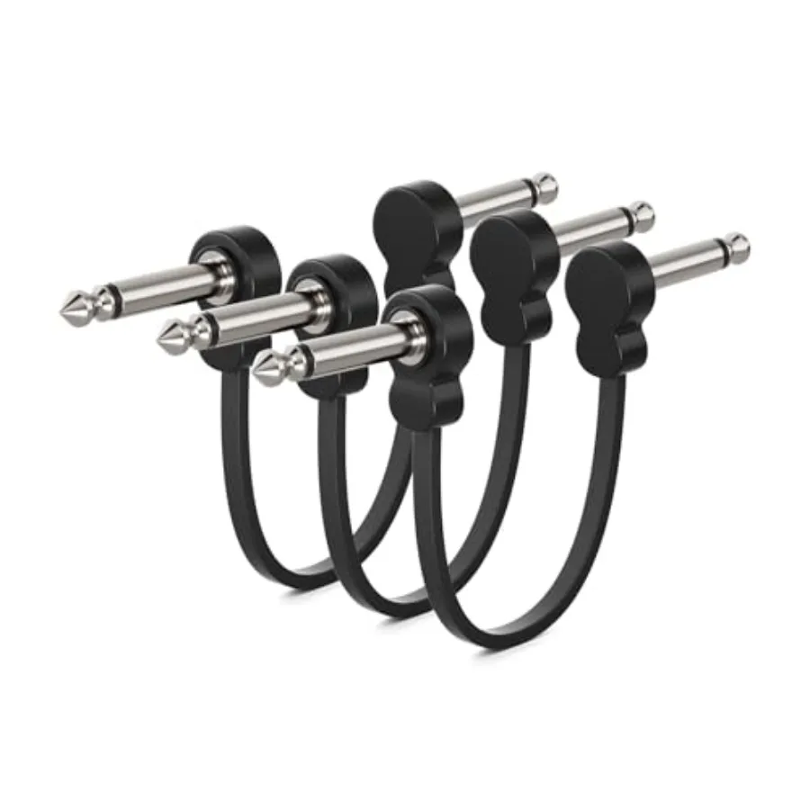 3 Pack Guitar Patch Cables, Premium 5 Inch Right-Angle 1/4" TS Pedal Board Cable, Oxygen-Free Copper and Dual Shielding for Ult
