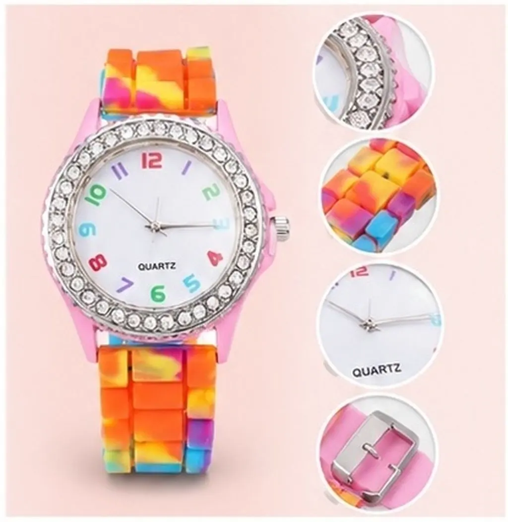 Ladies Silicone Watch Design Diamond Studded Stylish Quartz Watch Gift for Women Birthday Christmas Wedding