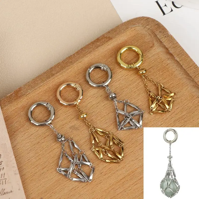 Edelstahl-Netzbeutel Steinhalter Schlüsselanhänger Geschenk für Steinliebhaber Schlüsselring Anhänger Schmuckzubehör Handtaschen-Hängedekoration – Detail 3