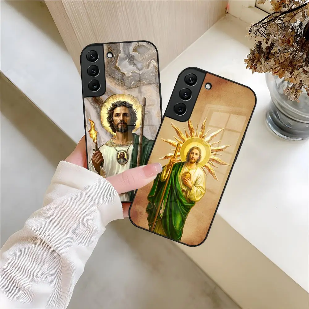 San Judas Tadeo ART Phone Case Glass For Samsung S24 S26 S25 S23 Ultra Fe Plus A16 A17 A37 A57 A15 A25 A35 Shell