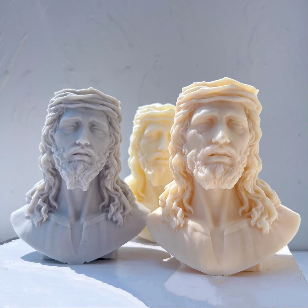 Greek Mythology Home Decor Jesus Statue Silicone Mold Unique Bust Sculpture Soy Wax Candle Mould